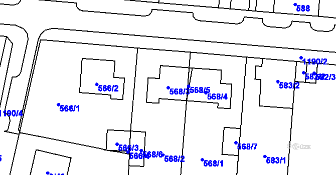 Parcela st. 568/3 v KÚ Újezd, Katastrální mapa
