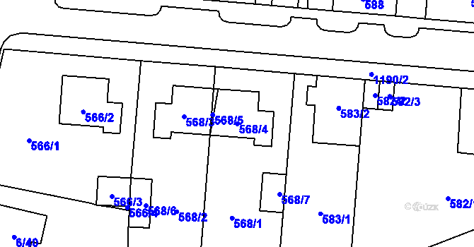 Parcela st. 568/4 v KÚ Újezd, Katastrální mapa