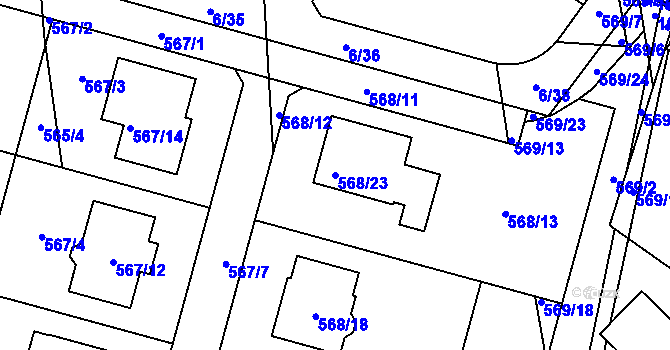 Parcela st. 568/23 v KÚ Újezd, Katastrální mapa