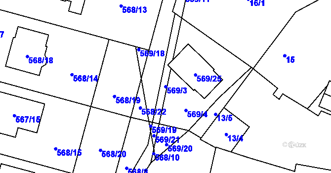 Parcela st. 569/3 v KÚ Újezd, Katastrální mapa