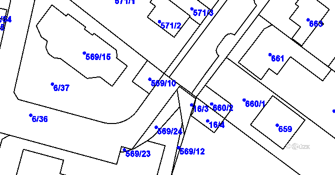 Parcela st. 569/9 v KÚ Újezd, Katastrální mapa