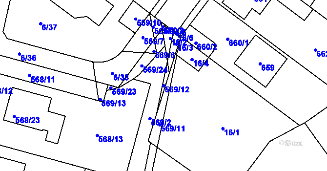 Parcela st. 569/12 v KÚ Újezd, Katastrální mapa
