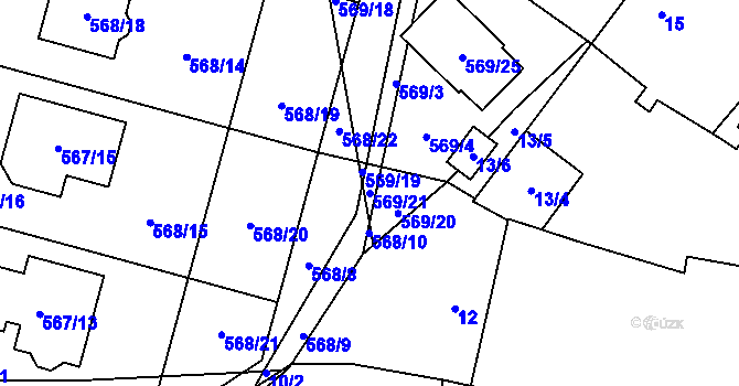 Parcela st. 569/21 v KÚ Újezd, Katastrální mapa