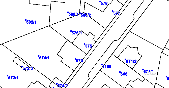 Parcela st. 575 v KÚ Újezd, Katastrální mapa