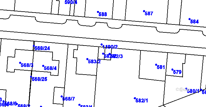 Parcela st. 582/2 v KÚ Újezd, Katastrální mapa