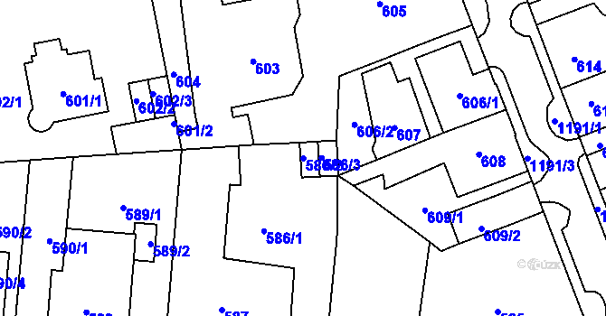 Parcela st. 586/2 v KÚ Újezd, Katastrální mapa