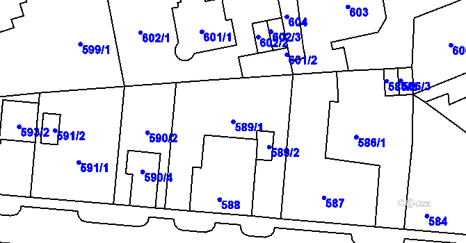 Parcela st. 589/1 v KÚ Újezd, Katastrální mapa