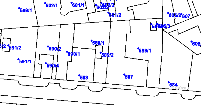 Parcela st. 589/2 v KÚ Újezd, Katastrální mapa