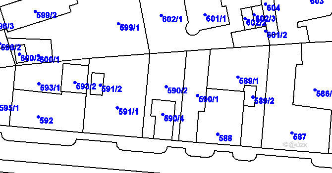 Parcela st. 590/2 v KÚ Újezd, Katastrální mapa