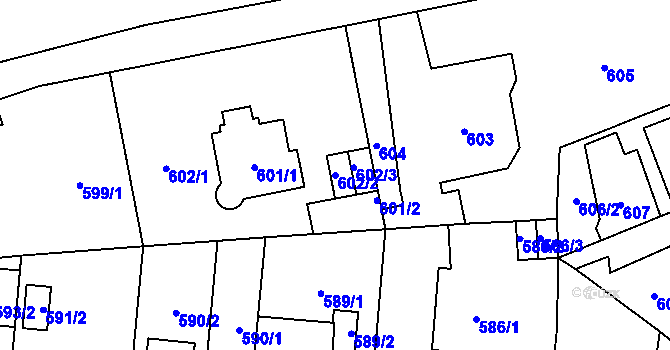 Parcela st. 602/2 v KÚ Újezd, Katastrální mapa