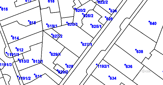 Parcela st. 627/1 v KÚ Újezd, Katastrální mapa