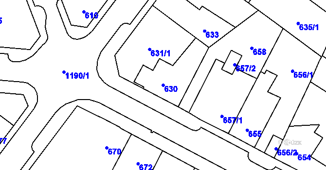 Parcela st. 630 v KÚ Újezd, Katastrální mapa