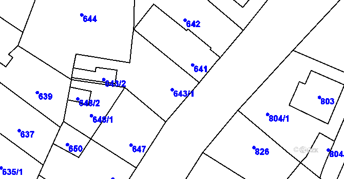 Parcela st. 643/1 v KÚ Újezd, Katastrální mapa