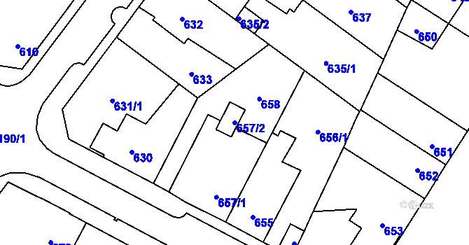 Parcela st. 657/2 v KÚ Újezd, Katastrální mapa