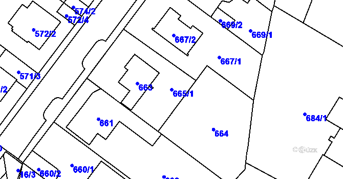 Parcela st. 665/1 v KÚ Újezd, Katastrální mapa