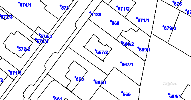 Parcela st. 667/2 v KÚ Újezd, Katastrální mapa
