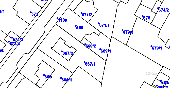 Parcela st. 669/2 v KÚ Újezd, Katastrální mapa