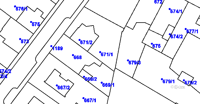 Parcela st. 671/1 v KÚ Újezd, Katastrální mapa