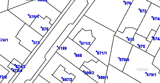 Parcela st. 671/2 v KÚ Újezd, Katastrální mapa