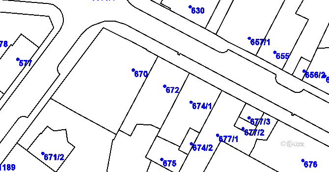 Parcela st. 672 v KÚ Újezd, Katastrální mapa