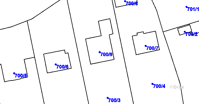 Parcela st. 700/9 v KÚ Újezd, Katastrální mapa