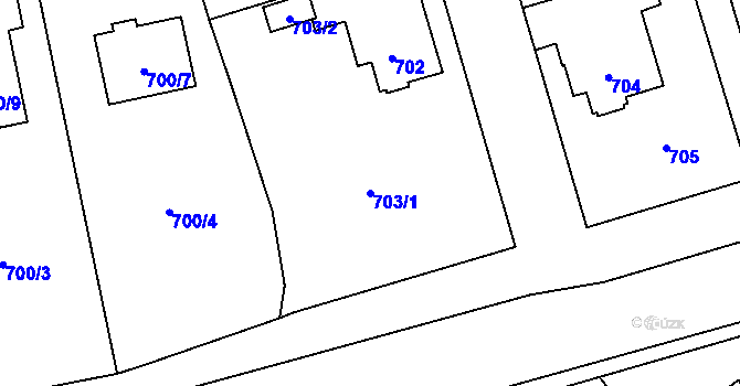 Parcela st. 703/1 v KÚ Újezd, Katastrální mapa