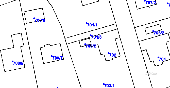 Parcela st. 703/2 v KÚ Újezd, Katastrální mapa