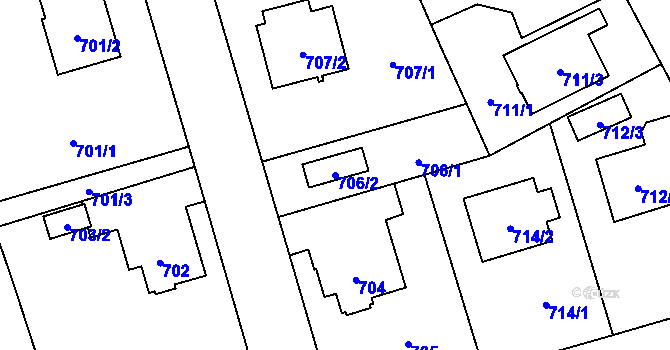 Parcela st. 706/2 v KÚ Újezd, Katastrální mapa
