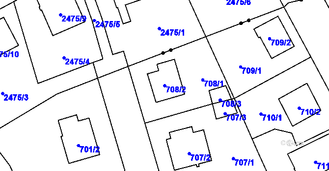 Parcela st. 708/2 v KÚ Újezd, Katastrální mapa