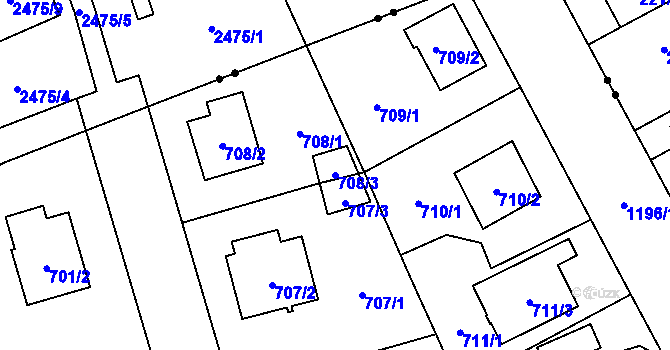 Parcela st. 708/3 v KÚ Újezd, Katastrální mapa