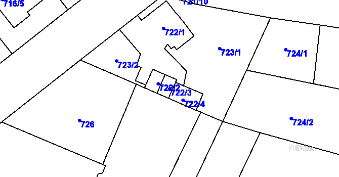 Parcela st. 722/3 v KÚ Újezd, Katastrální mapa
