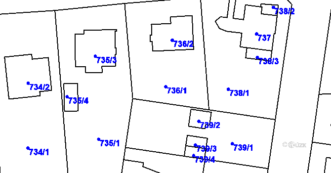 Parcela st. 736/1 v KÚ Újezd, Katastrální mapa