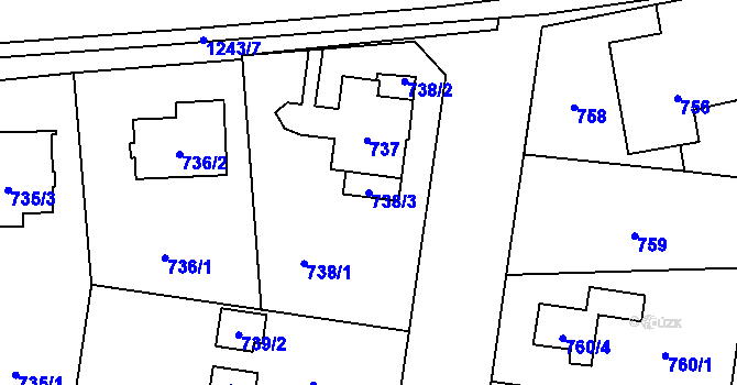 Parcela st. 738/3 v KÚ Újezd, Katastrální mapa