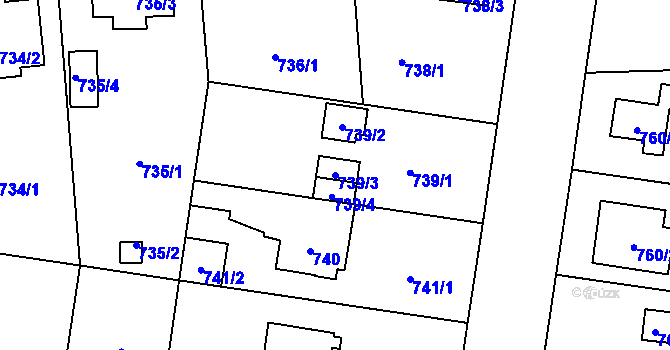 Parcela st. 739/3 v KÚ Újezd, Katastrální mapa