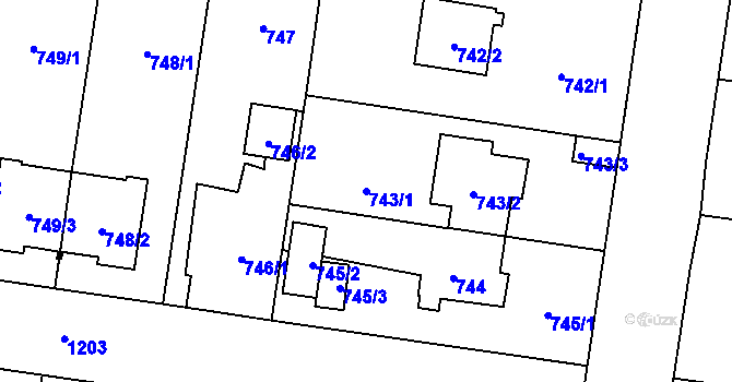 Parcela st. 743/1 v KÚ Újezd, Katastrální mapa