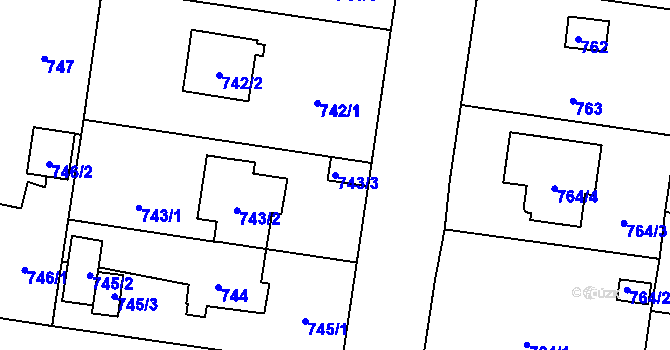 Parcela st. 743/3 v KÚ Újezd, Katastrální mapa