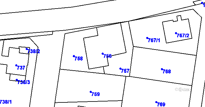 Parcela st. 756 v KÚ Újezd, Katastrální mapa