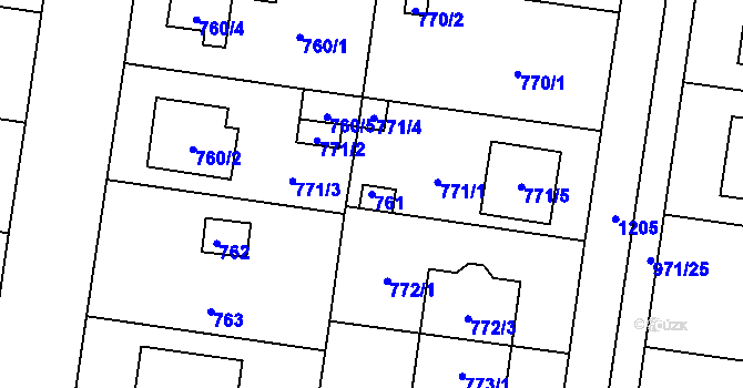 Parcela st. 761 v KÚ Újezd, Katastrální mapa