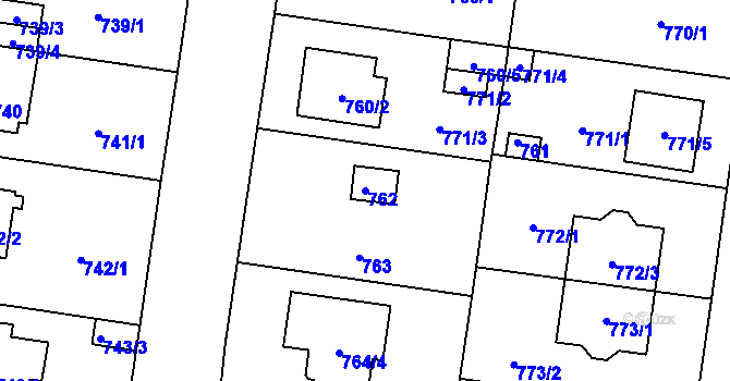 Parcela st. 762 v KÚ Újezd, Katastrální mapa