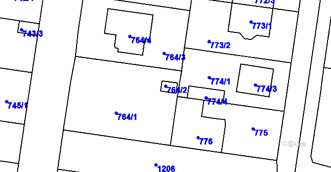 Parcela st. 764/2 v KÚ Újezd, Katastrální mapa