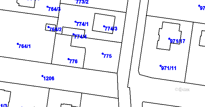 Parcela st. 775 v KÚ Újezd, Katastrální mapa
