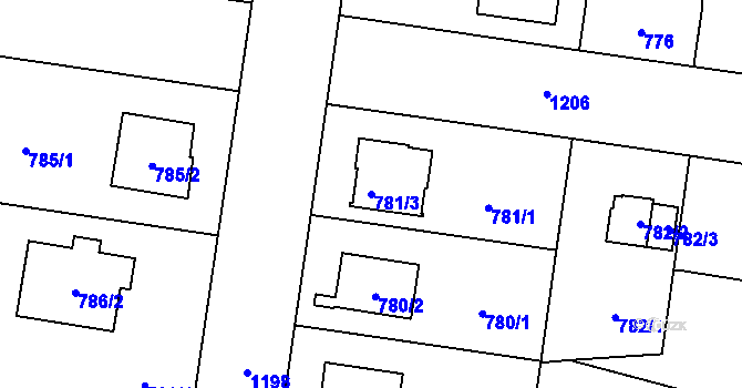 Parcela st. 781/3 v KÚ Újezd, Katastrální mapa