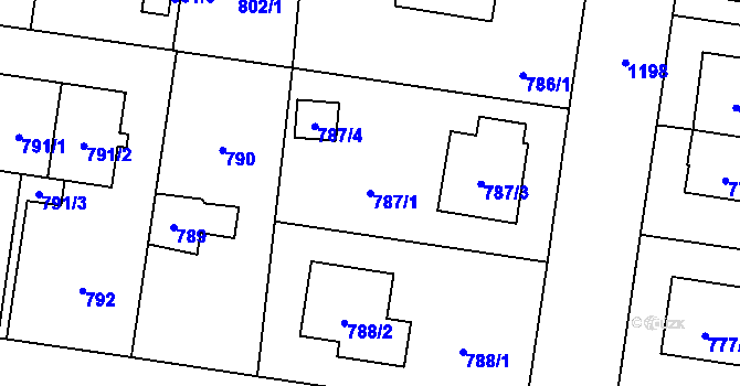 Parcela st. 787/1 v KÚ Újezd, Katastrální mapa