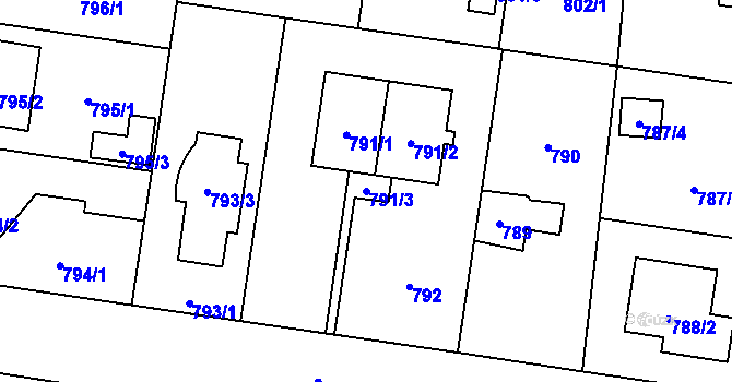 Parcela st. 791/3 v KÚ Újezd, Katastrální mapa