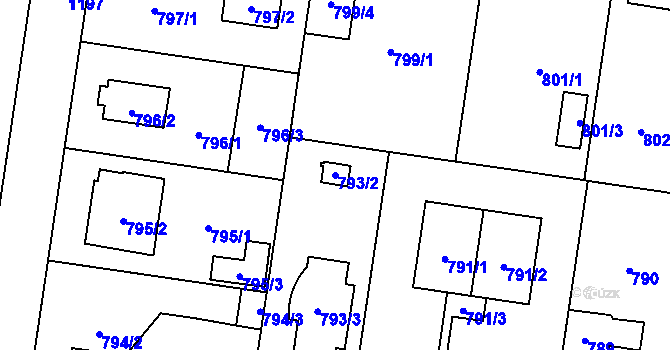 Parcela st. 793/2 v KÚ Újezd, Katastrální mapa
