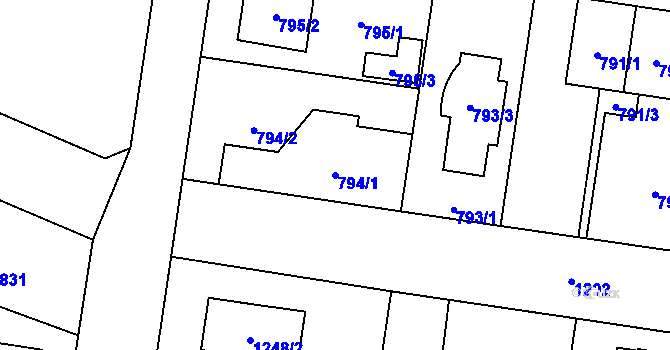 Parcela st. 794/1 v KÚ Újezd, Katastrální mapa