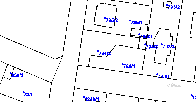 Parcela st. 794/2 v KÚ Újezd, Katastrální mapa