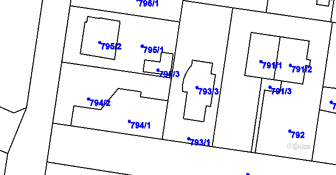 Parcela st. 794/3 v KÚ Újezd, Katastrální mapa