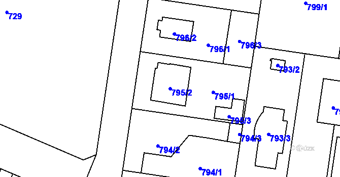 Parcela st. 795/2 v KÚ Újezd, Katastrální mapa