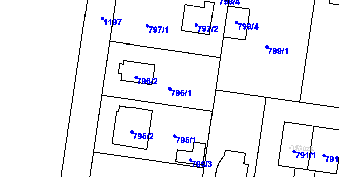 Parcela st. 796/1 v KÚ Újezd, Katastrální mapa